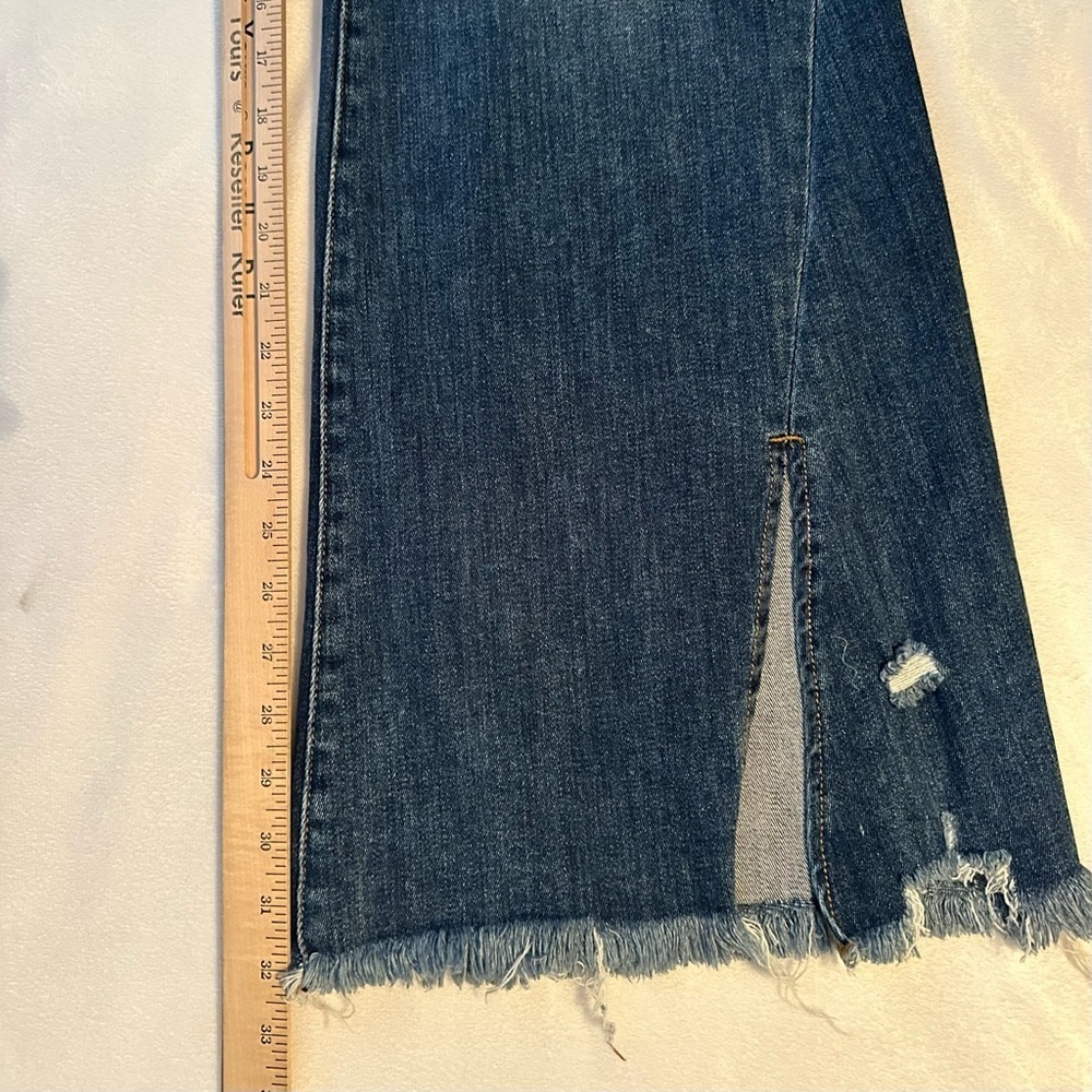 Risen High Rise Front Slit Frayed Hem Dark Flare Jeans Womens 2XL distressed NWT - Picture 6 of 10